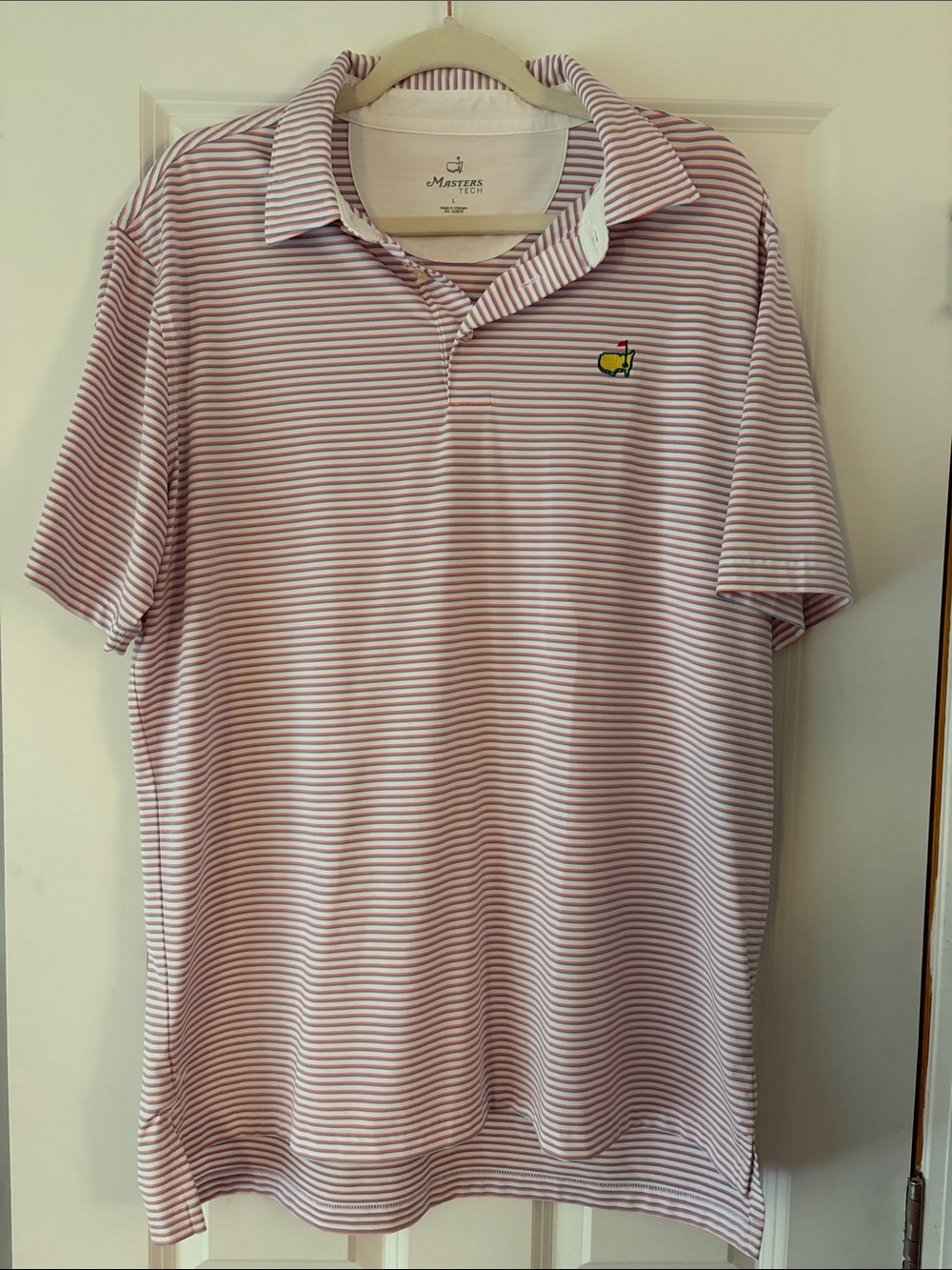 Masters Pink and White Striped Performance Polo